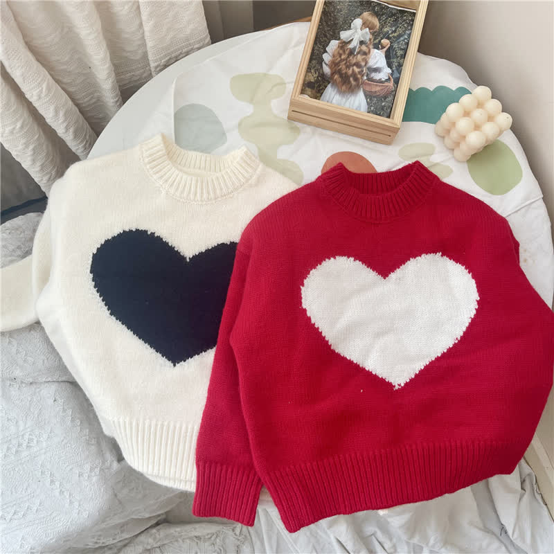 Toddler Girl Heart Knitted Sweater