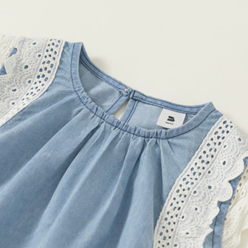 Toddler Girl Lace Trim Denim Dress