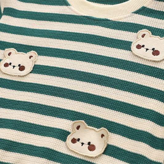 Toddler Striped Bear Patch Corduroy 2 Pieces Set