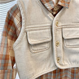Toddler Boy Plaid Shirt Pants Tank Top Set