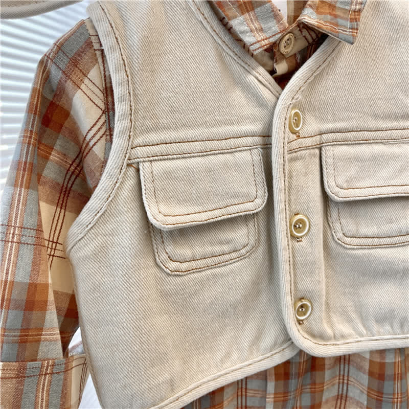 Toddler Boy Plaid Shirt Pants Tank Top Set