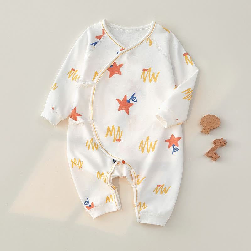 Baby Star Printed White Kimono Romper