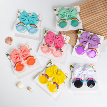 Baby Rainbow Sunglasses Bow Headband Suit(1-7 Years)
