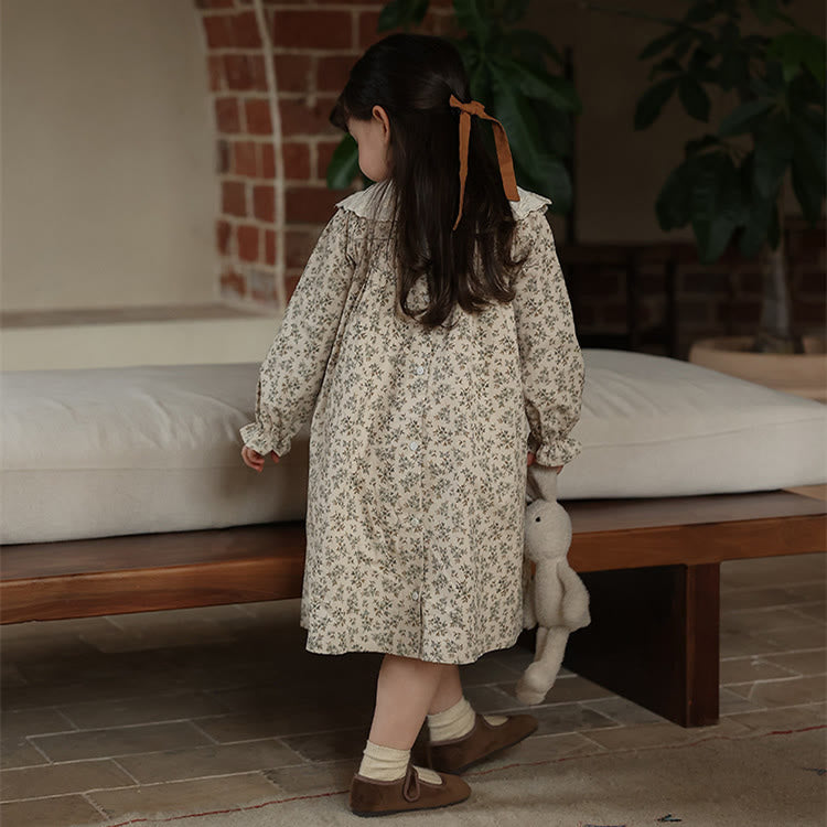 Toddler Girl Lace Lapels Retro Style Flower Dress