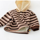 Baby Brown Striped Button Fleece Lined Hoodie