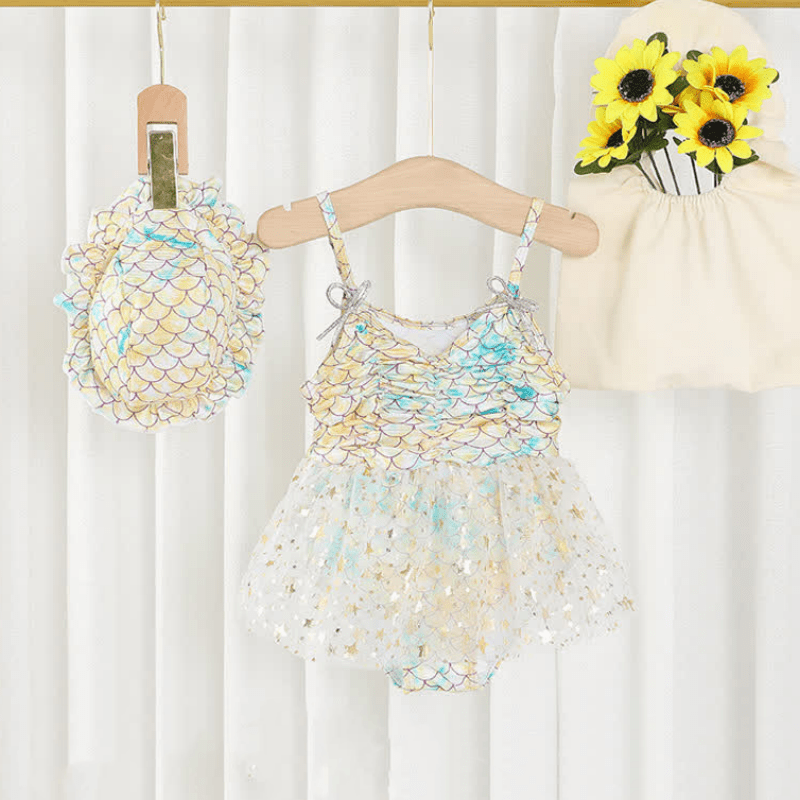 Toddler Girl Lace Fish Scales Swimsuit One Piece