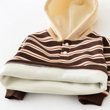 Baby Brown Striped Button Fleece Lined Hoodie