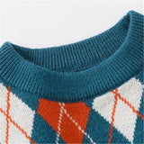 Toddler Retro Style Blue Diamond Round Neck Sweater
