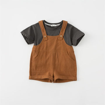 Toddler Boy Tee and Linen Suspender Shorts Set