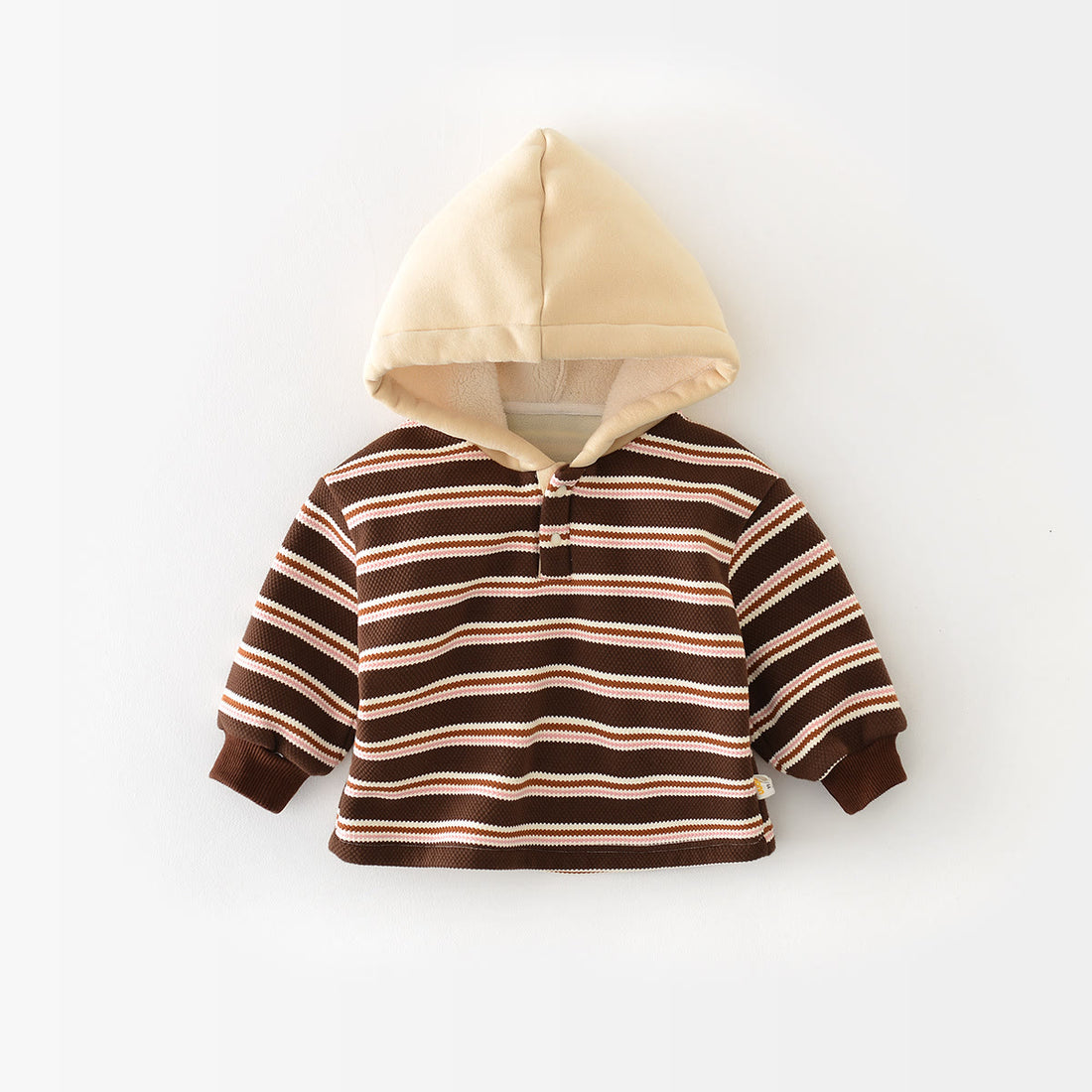 Baby Brown Striped Button Fleece Lined Hoodie