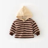 Baby Brown Striped Button Fleece Lined Hoodie