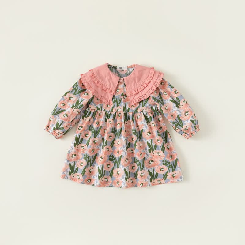 Toddler Girl Layered Collar Flower Dress