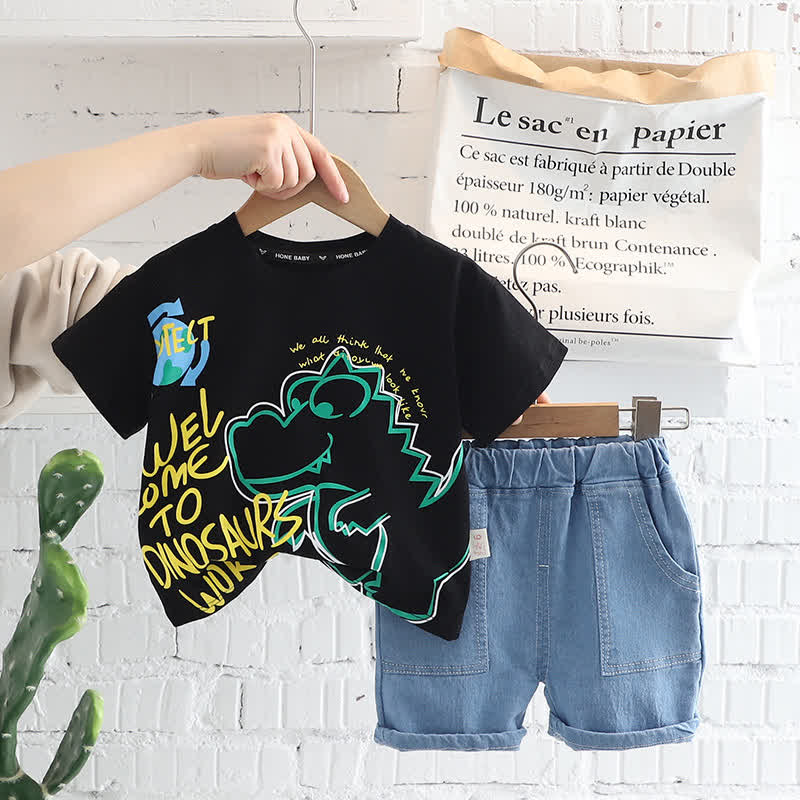 DINO Baby Toddler Tee and Denim Shorts Set
