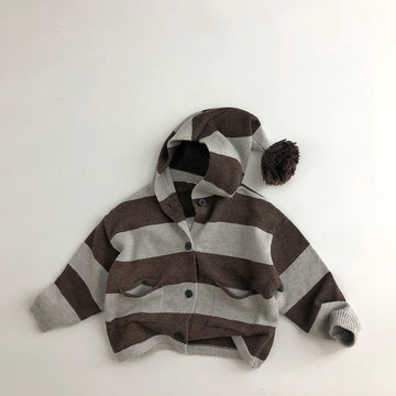 Toddler Striped Pompom Hooded Sweater