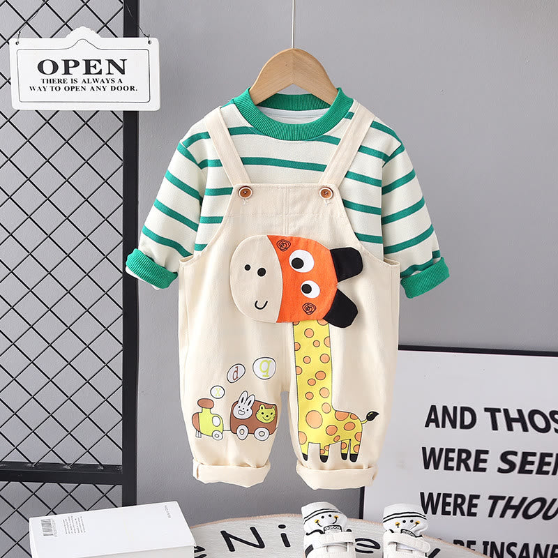 Toddler Giraffe Overalls and Stirped Tee Set