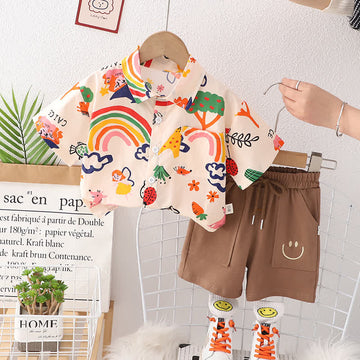 Baby Toddler Rainbow Bunny Polo Tee and Shorts Set