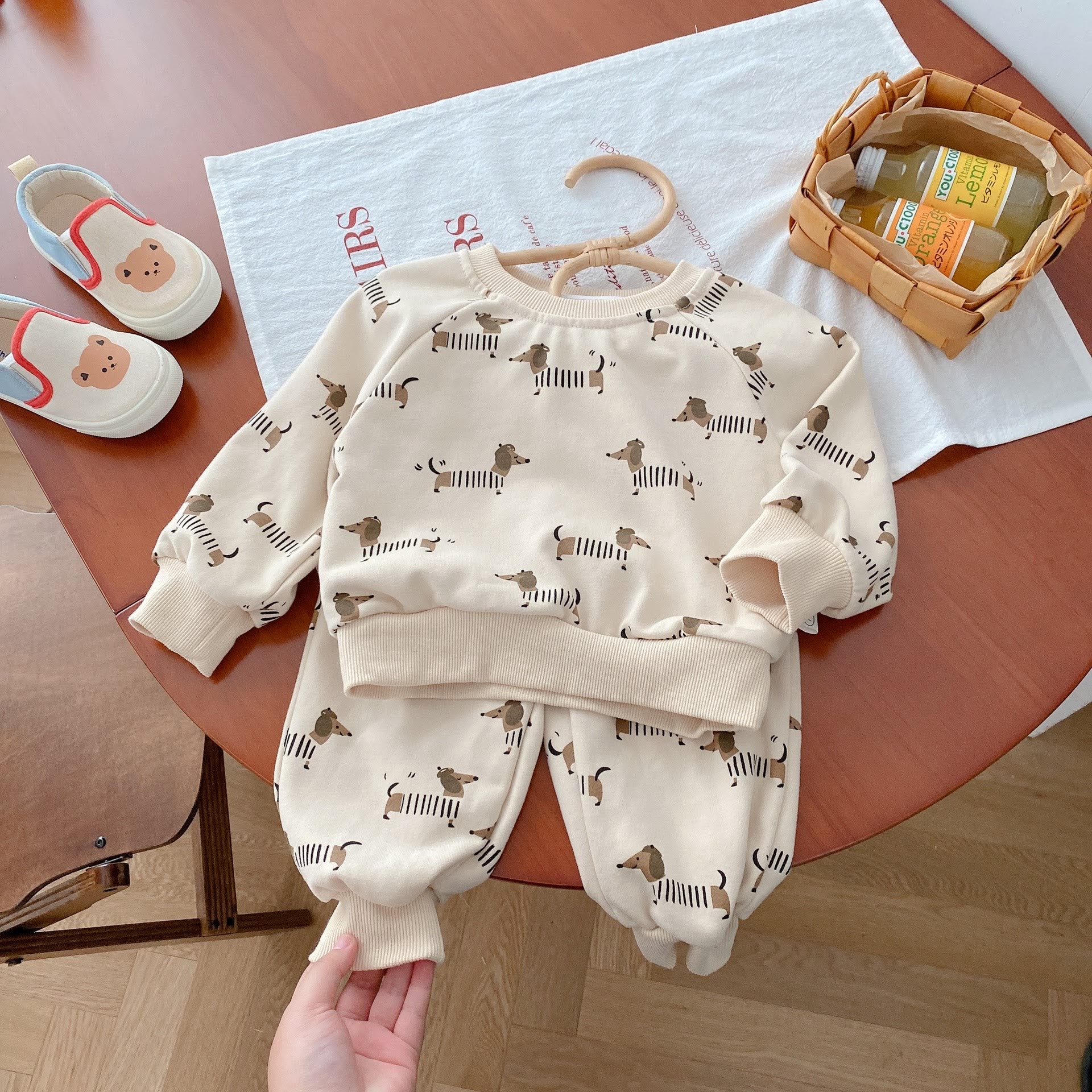 Baby Toddler Striped Dog Sweatsuit 2 Pieces Set