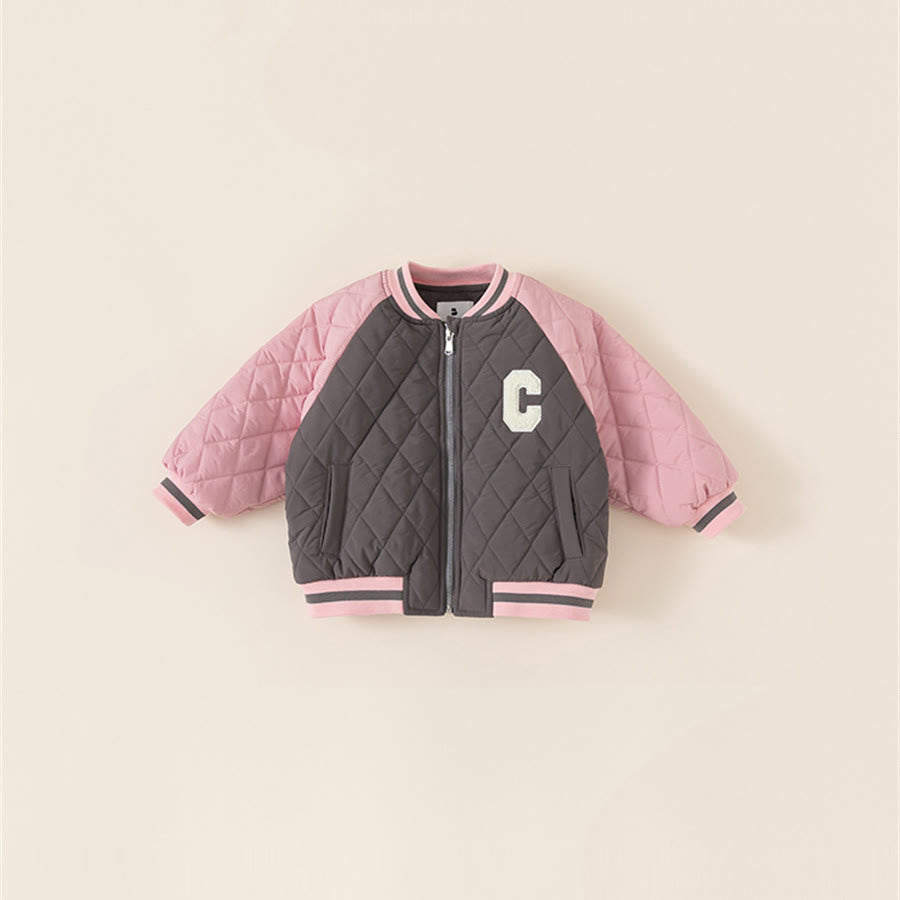 C Toddler Contrast Sleeves Letter Loose Quilted Coat