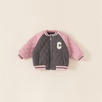 C Toddler Contrast Sleeves Letter Loose Quilted Coat