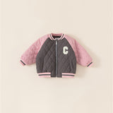 C Toddler Contrast Sleeves Letter Loose Quilted Coat
