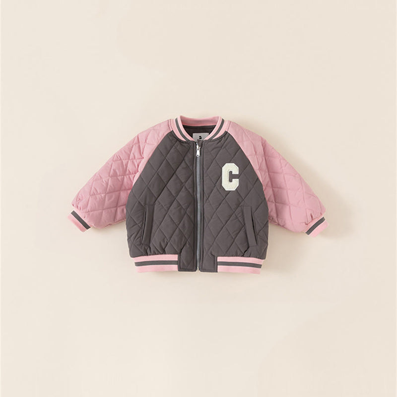 C Toddler Contrast Sleeves Letter Loose Quilted Coat