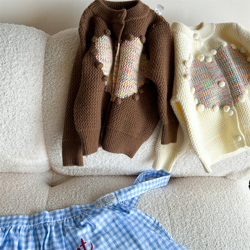 Toddler 3D Dots Heart Knitted Cardigan