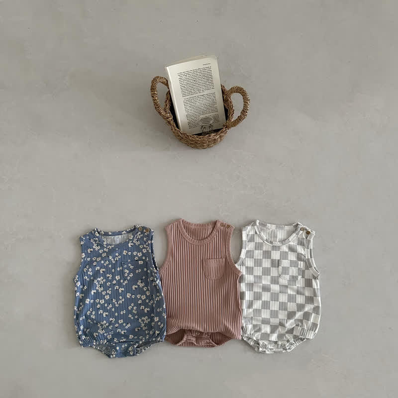 Baby Plaid Floral Ribbed Sleeveless Bodysuit
