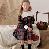 Toddler Girl Red Plaid Collar Retro Style Dress