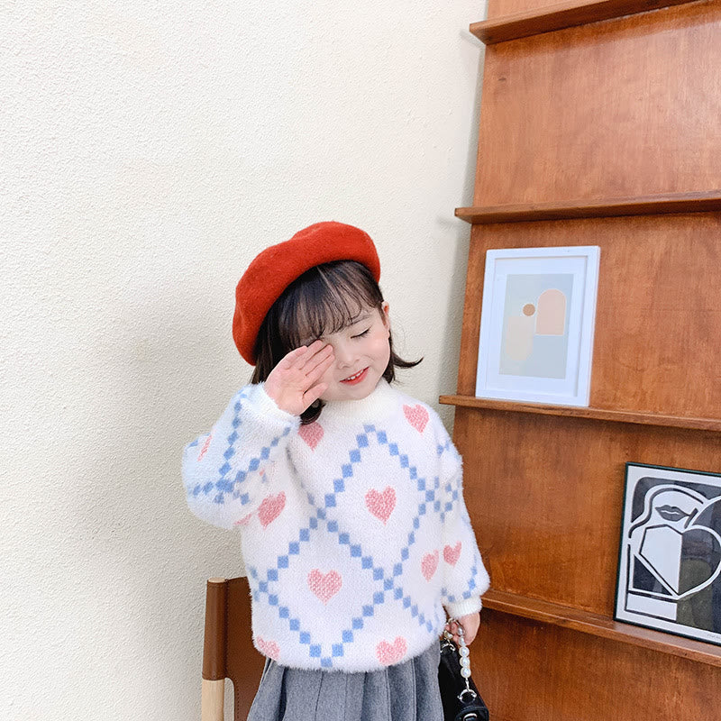 Toddler Girl Thermal Fuzzy Heart Diamond Sweater