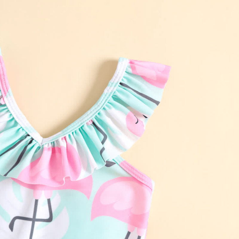 Toddler Girl Ruffled Flamingo Swimsuit