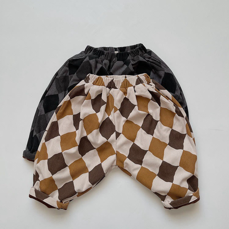 Toddler Fleece Corduroy Retro Style Plaid Pants