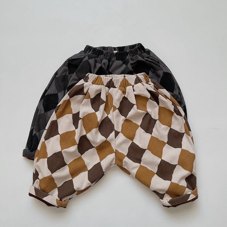 Toddler Fleece Corduroy Retro Style Plaid Pants