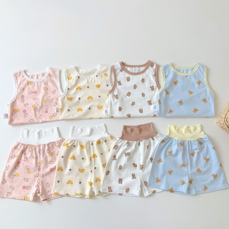 Toddler Bunny Bear Sleeveless Pajamas Set