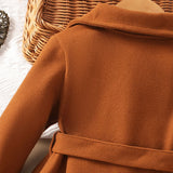 Toddler Girl Brown Lapels Bow Coat
