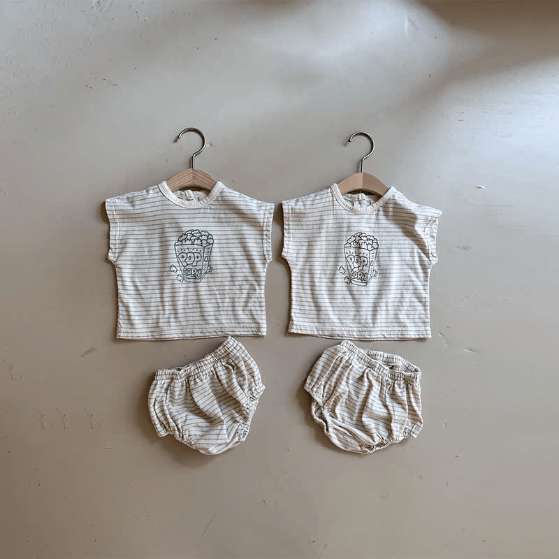 POPCORN Baby Toddler Striped Tee and Shorts Set