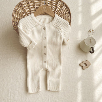 Baby Knitted Solid Color Ribbed Romper