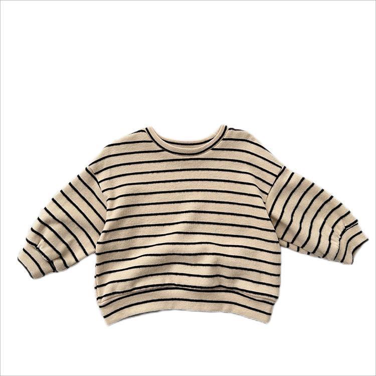 Toddler Round Neck Apricot Striped Soft T-shirt