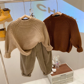 Toddler Casual Solid Color Knitted Loose Sweater