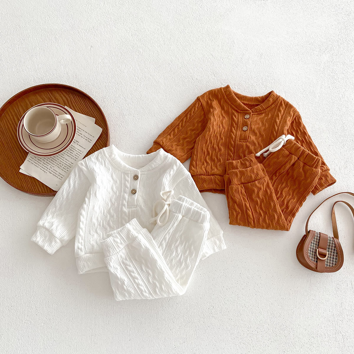 Baby Solid Color Knitted Twist 2 Pieces Set