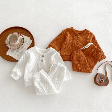 Baby Solid Color Knitted Twist 2 Pieces Set