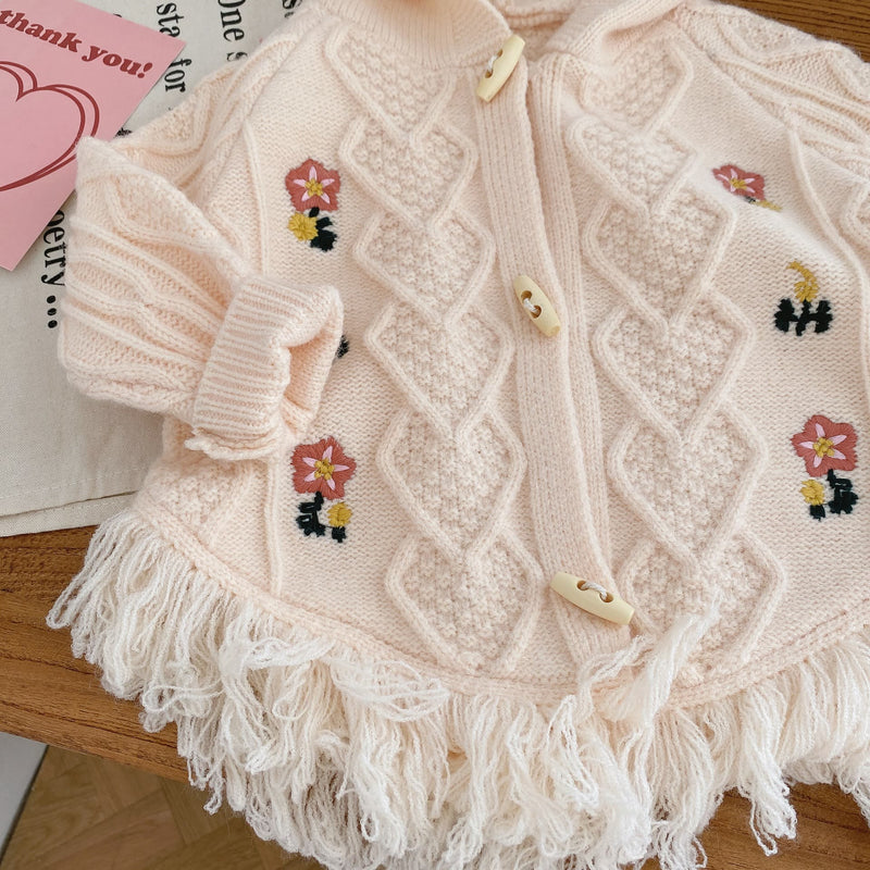 Toddler Embroidered Flower Tassels Hooded Cardigan