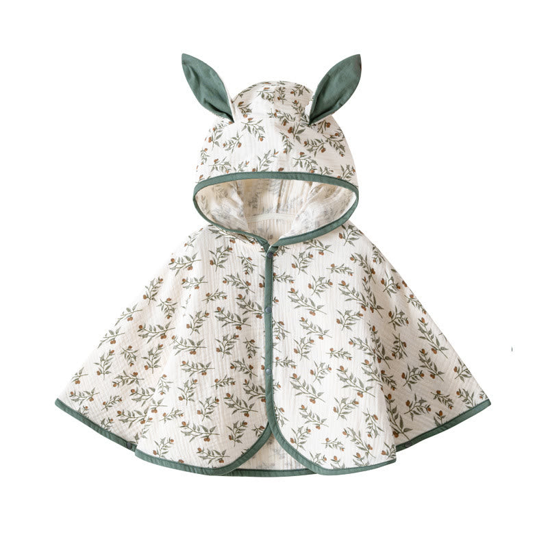 Toddler Green Leaves 3D Ears Hooded Cloak