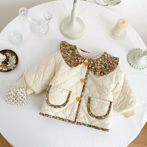 Baby Floral Collar Fleece Lined Coat