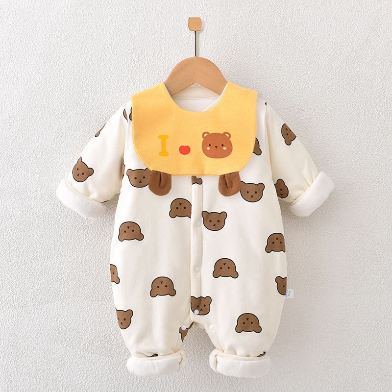 Baby Quilted Bear Romper with Bib