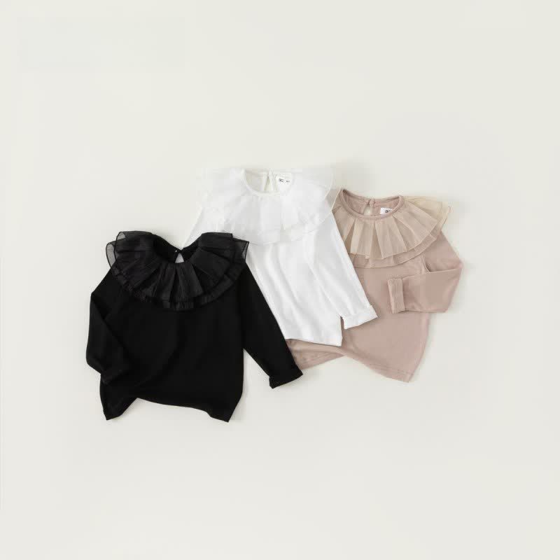 Toddler Girl Solid Color Lace Collar Shirt