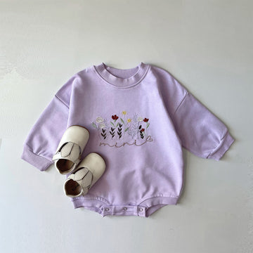 Baby Embroidered Slogan Leaf Flower Bodysuit