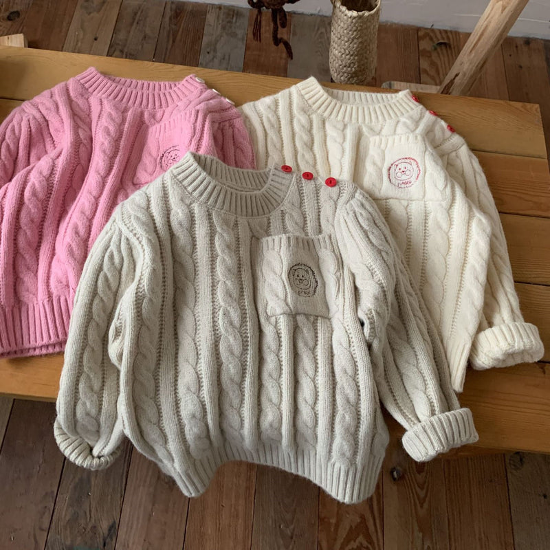 Toddler Bear Twist Knitted Button Sweater