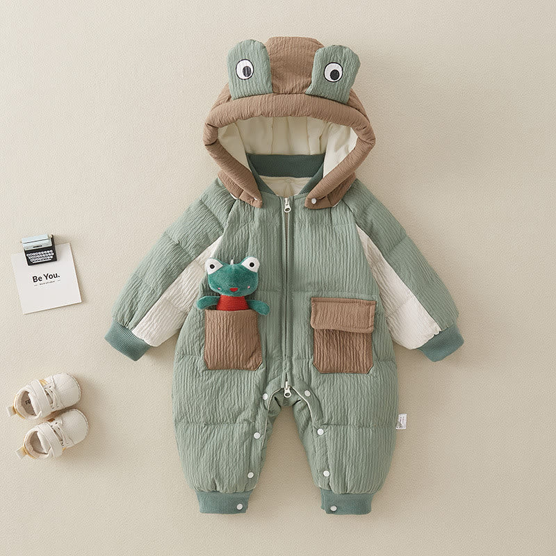 Baby Frog Down Snowsuit Romper with Doll