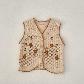 Baby Retro Flower Knitted Sleeveless Sweater