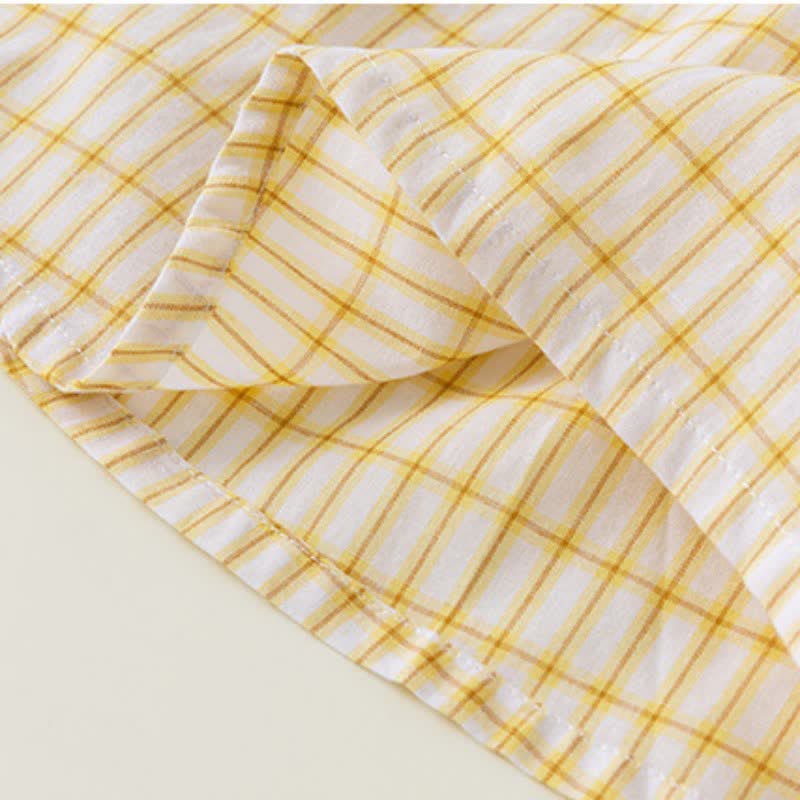 Toddler Girl Plaid Puff Sleeve Lapel Collar Dress